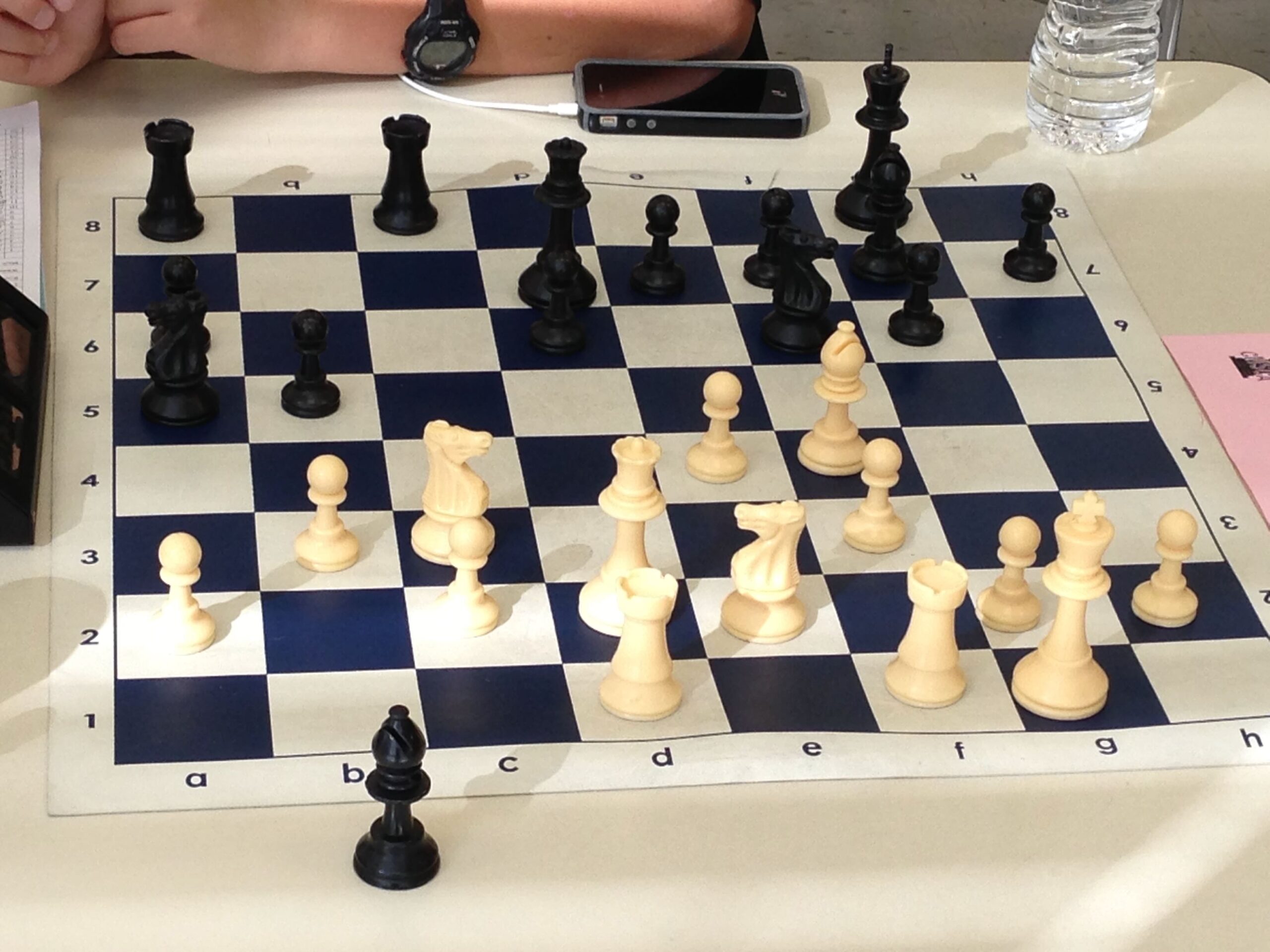 A chessboard showing an attacking position.